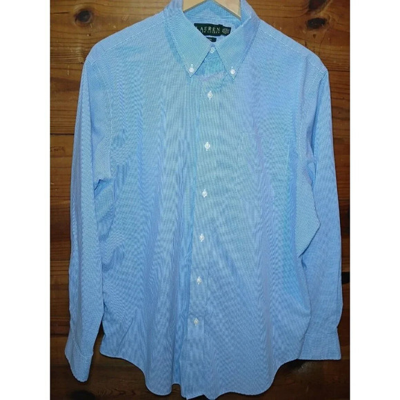 Lauren Ralph Lauren Mens Button Down Shirt 16.5 34/35 Non Iron Blue Striped - Picture 1 of 8